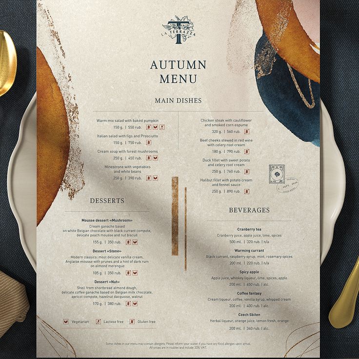 Elegant Cafe Design: Warm Autumnal Atmosphere with Organized Menu and Artistic Aesthetic