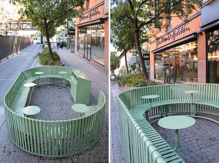 Inviting Cafe Design with Curved Green Seating and Nature-Inspired Ambiance