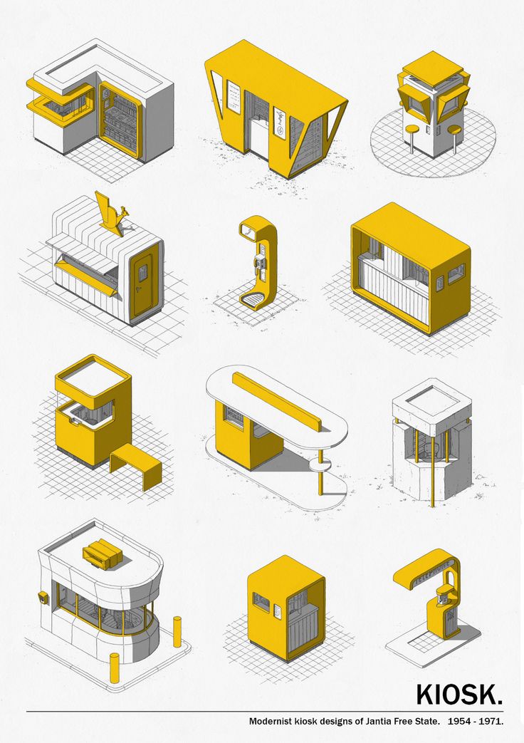 Modernist Kiosk Designs: Versatile Aesthetics in Yellow and White